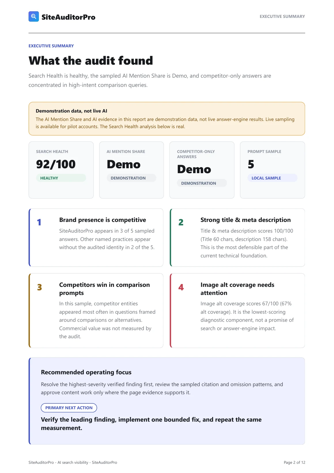 Free report executive summary with demonstration AI label